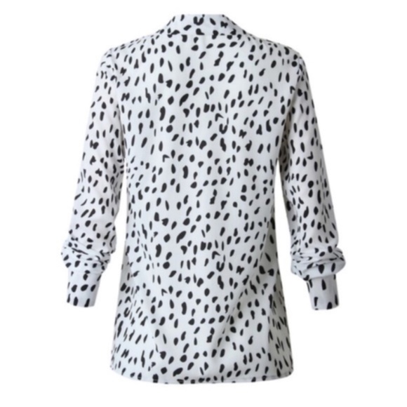 Dalmatian print v neck 3/4 sleeve blouse white - Picture 4 of 4